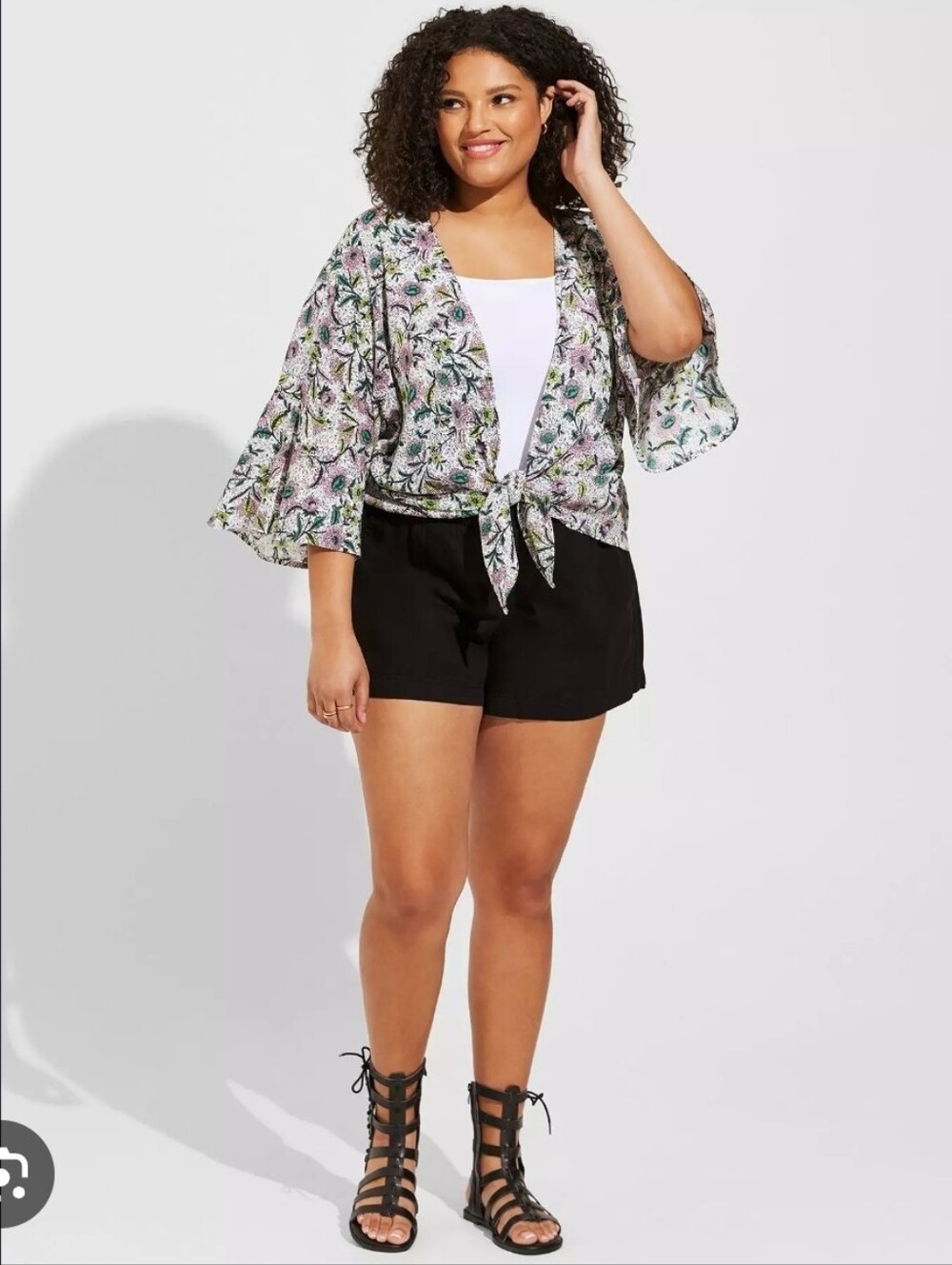Torrid Floral Tie-Front Kimono Top - White Multi New With Tags Size 2x